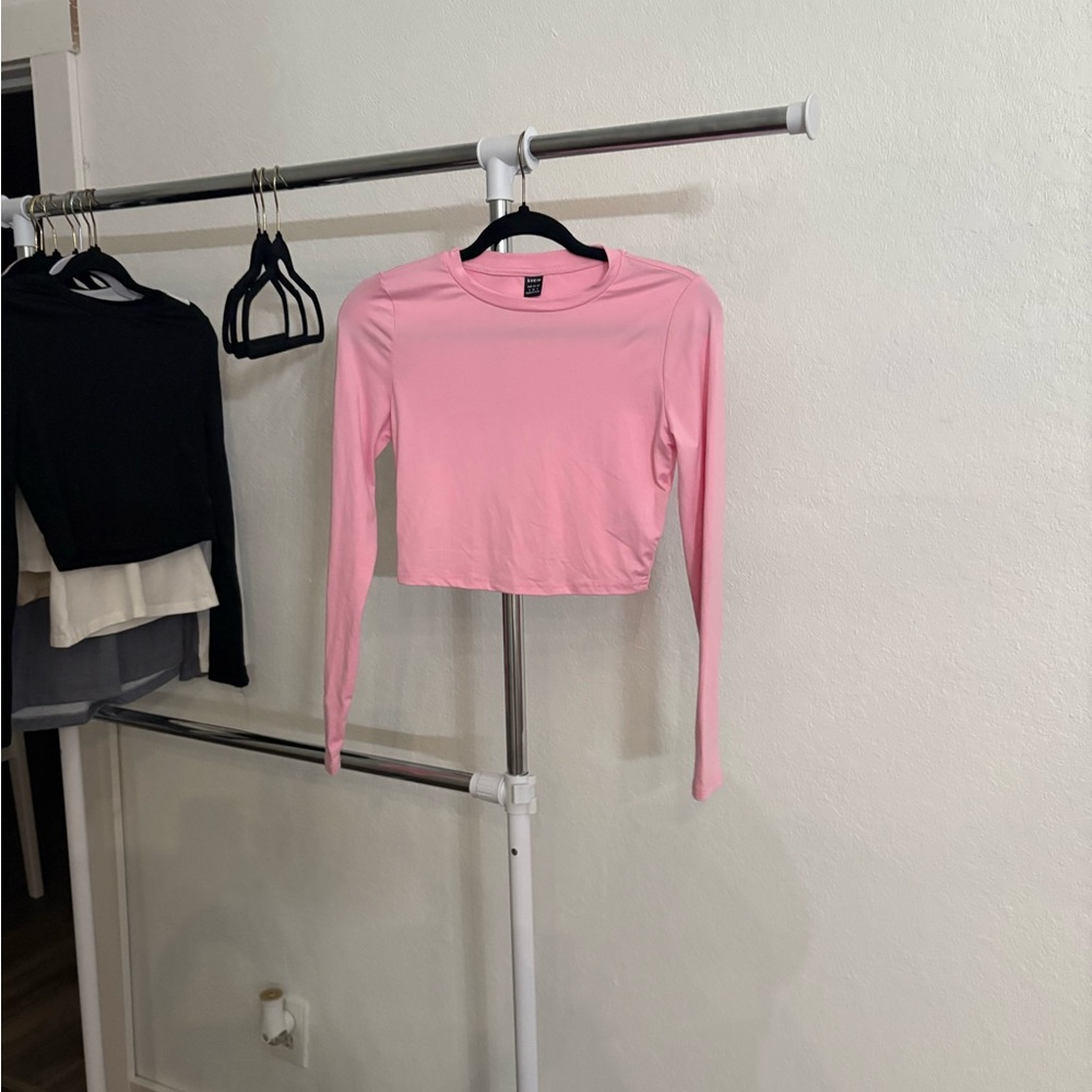 SHEIN Pink Long Sleeve Crop Blouse